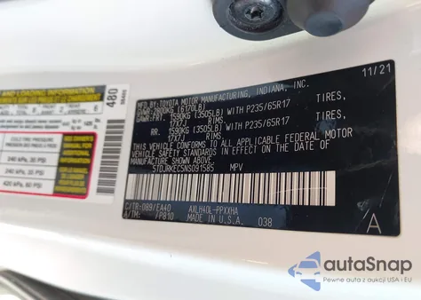 2022 Toyota Sienna Xle z USA, uszkodzony, nr VIN 5TDJRKEC5NS091585
